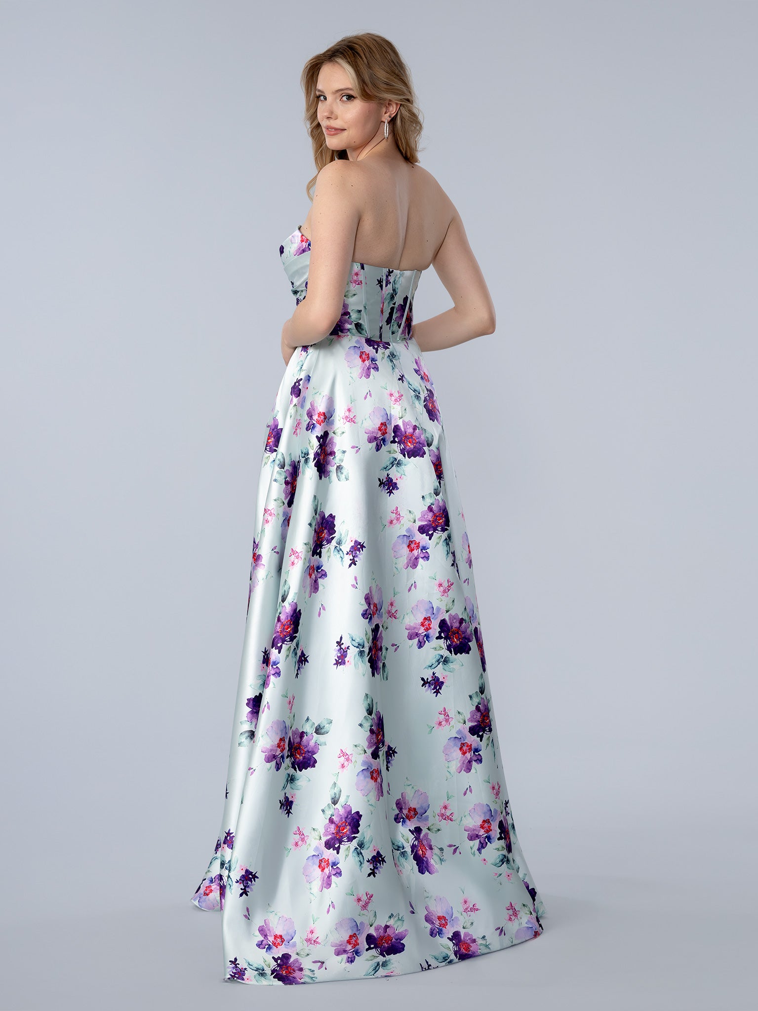 Prom Dresses Long Formal A Line Floral Print Prom Dress Powder Blue