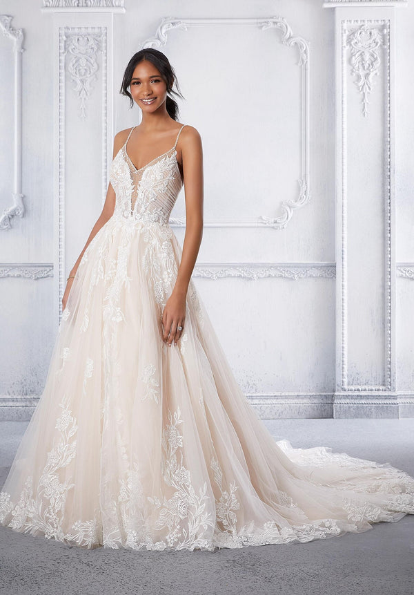 Long Lace Bridal A Line Wedding Dress MGNY Madeline Gardner New York 2370