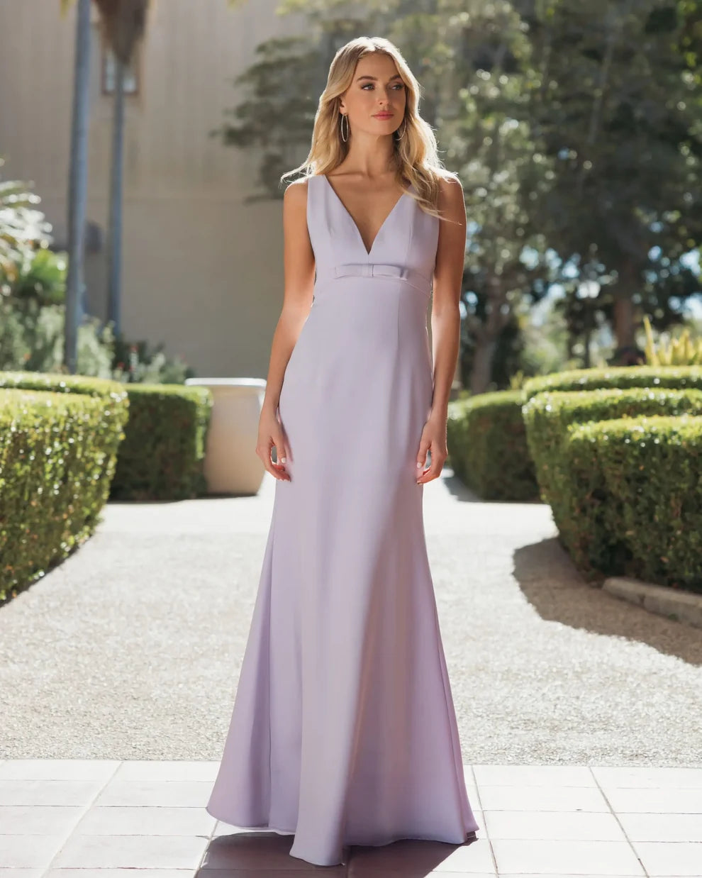 V-Neck Floor-Length Crepe Formal Dress by Mac Duggal 992371P in Lilac