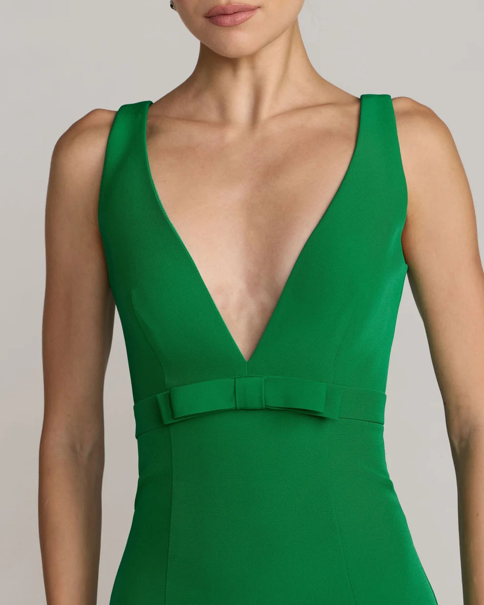 V-Neck Floor-Length Crepe Formal Dress by Mac Duggal 992371P in Spring Green