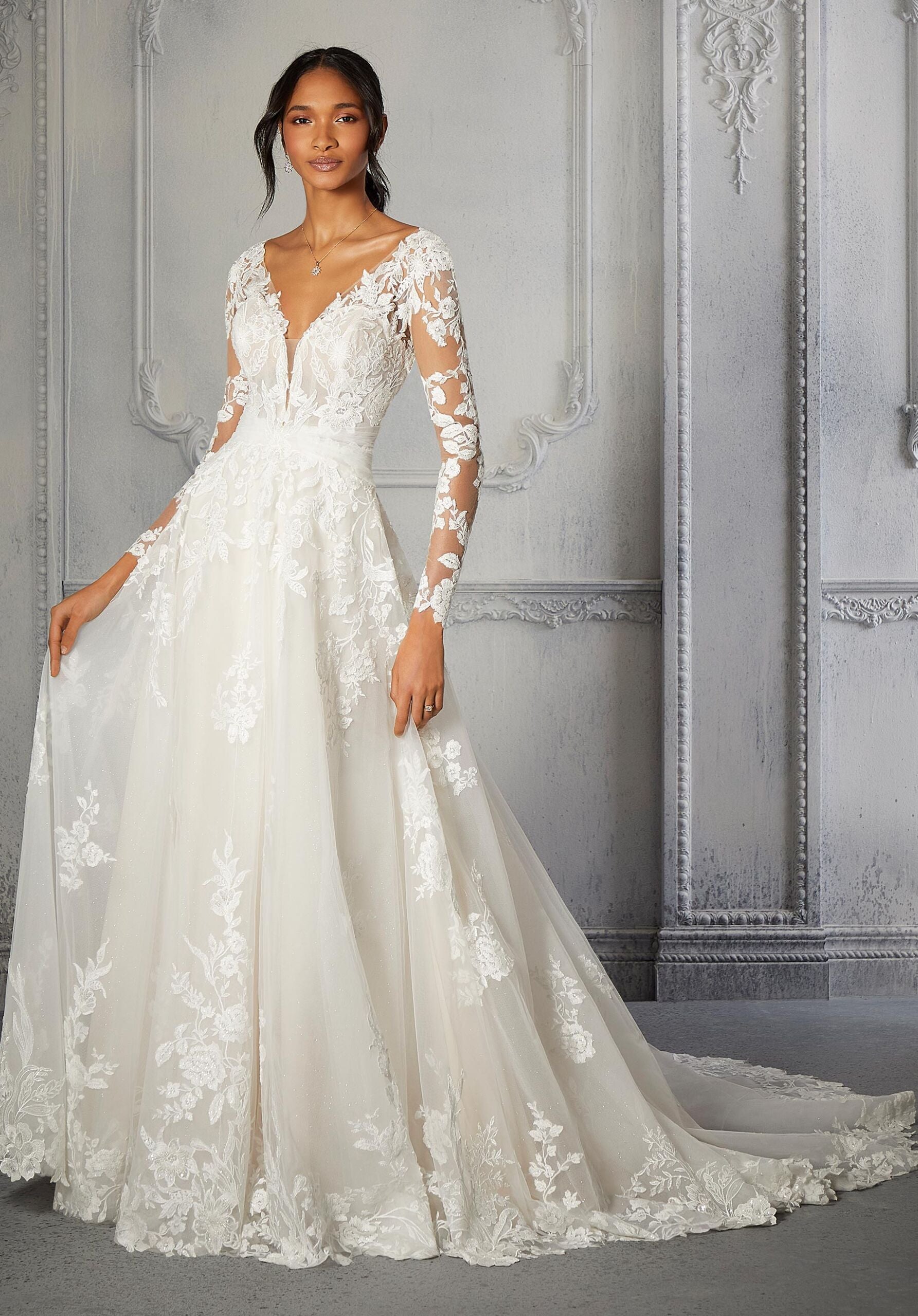 Wedding Dresses Long Sleeve Lace Wedding Bridal Gown MGNY Madeline Gardner New York 2372 Ivory/Champagne/Honey