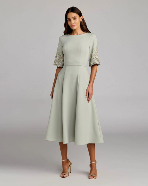 Jewel Neck Tea Length Crepe Cocktail Dress by Mac Duggal 2372