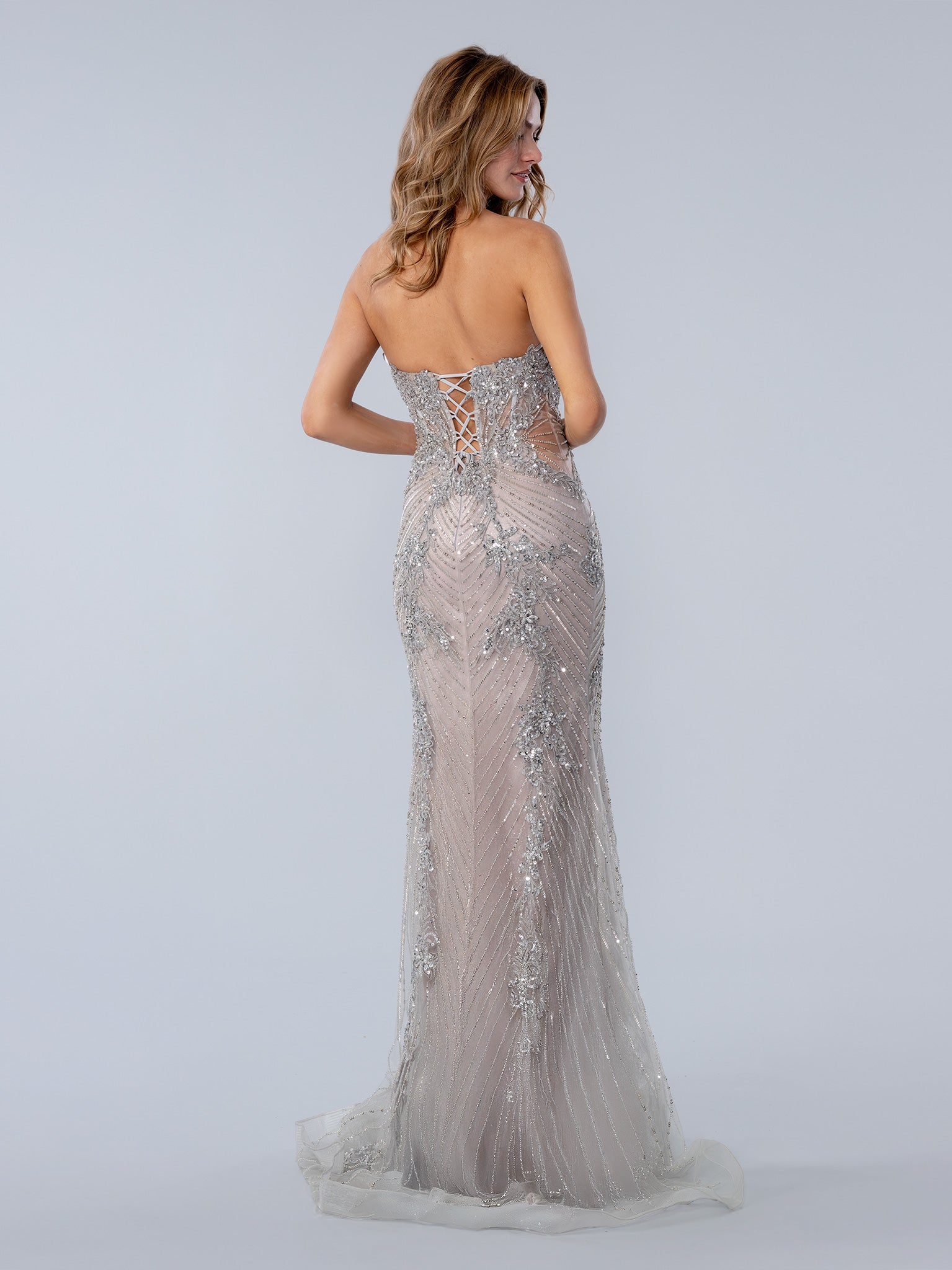 Prom Dresses Long Formal Beaded Lace Applique Prom Dress Silver