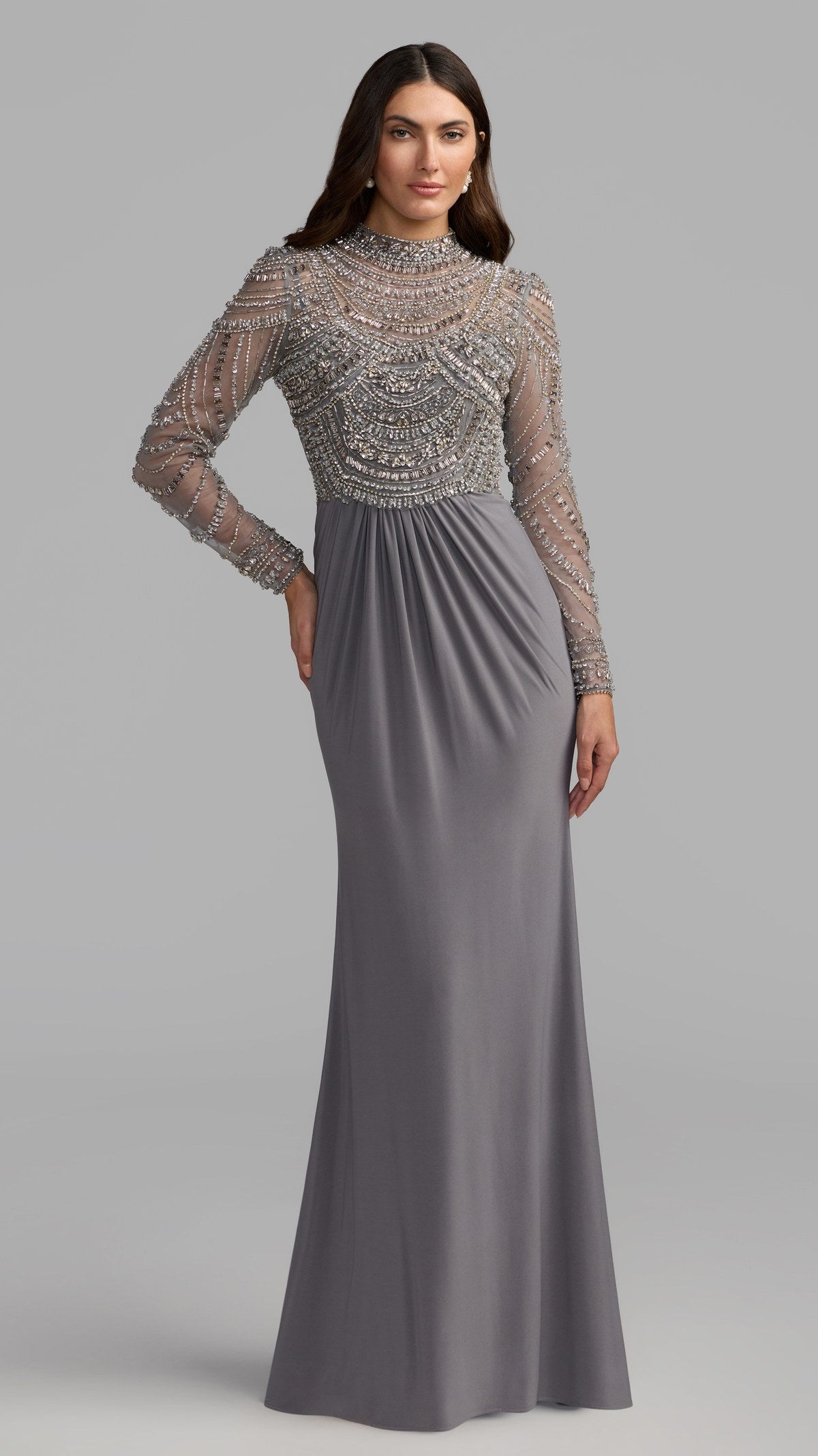 Mac Duggal style 2377 in Platinum, front view