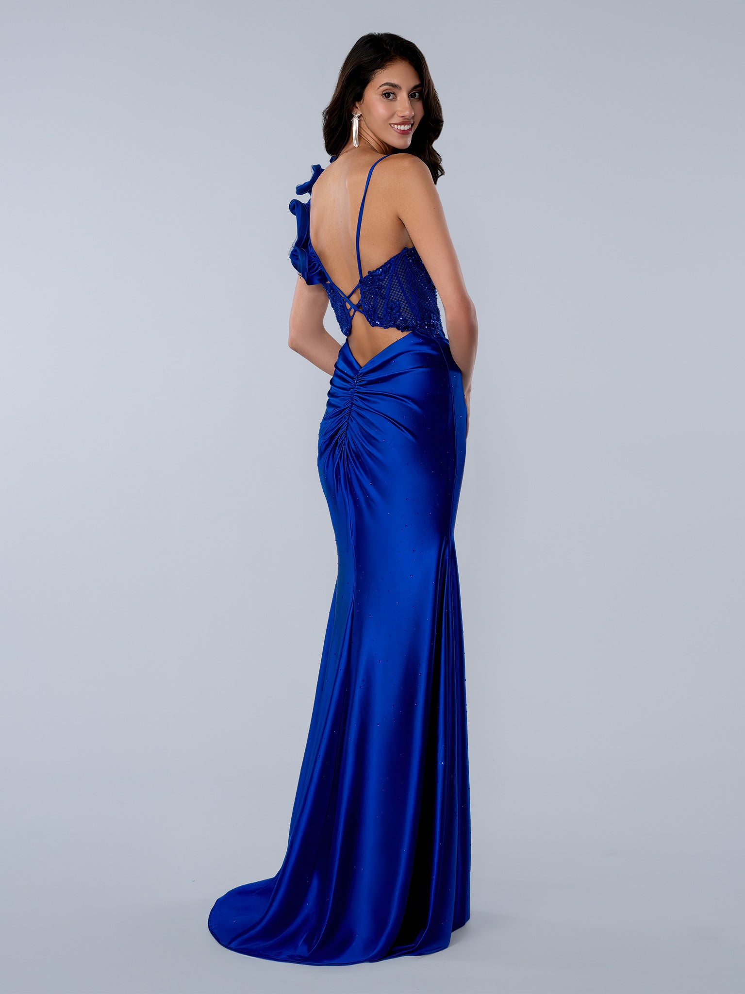 Prom Dresses Sequin Floral Applique Long Prom Formal Dress Royal Blue