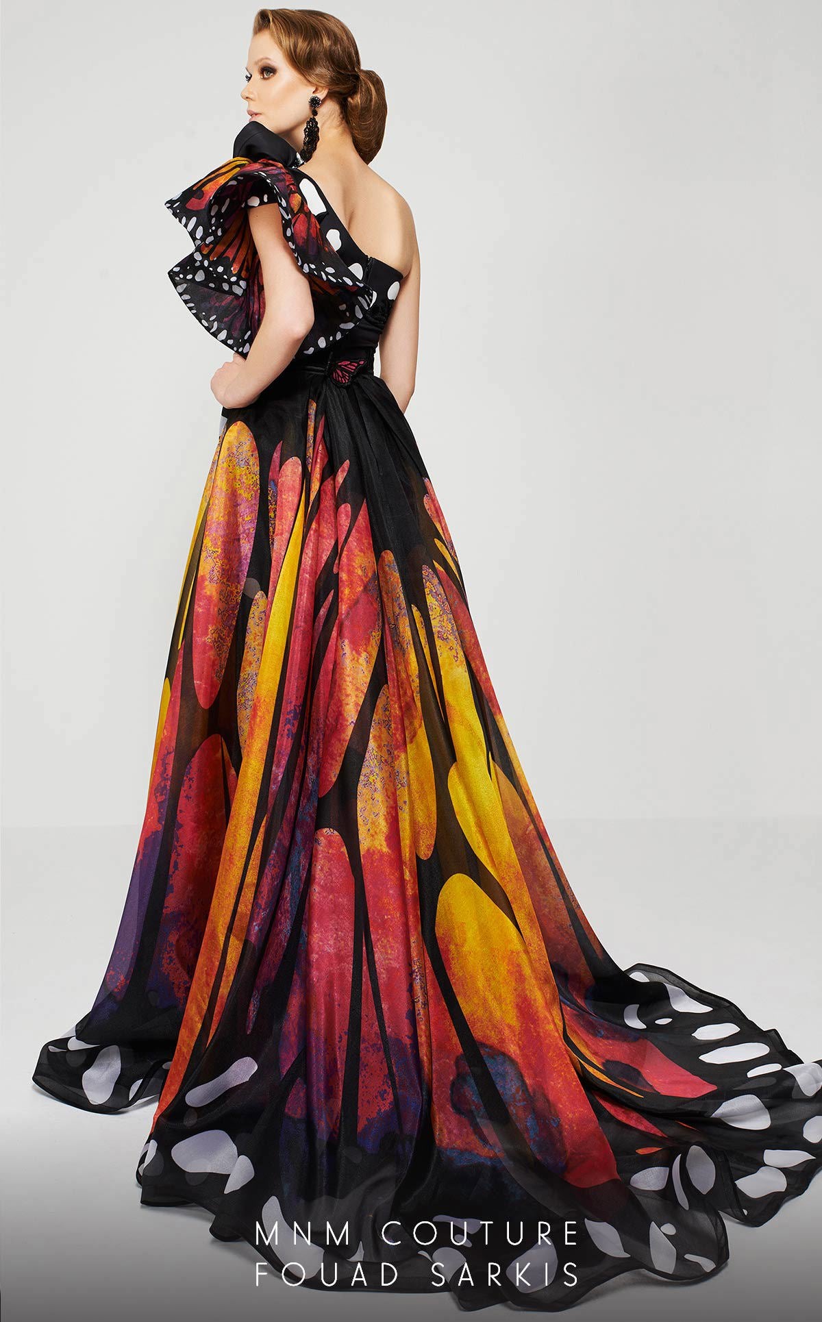 MNM Couture 2381 Long Ruffle Printed Fomal Dress