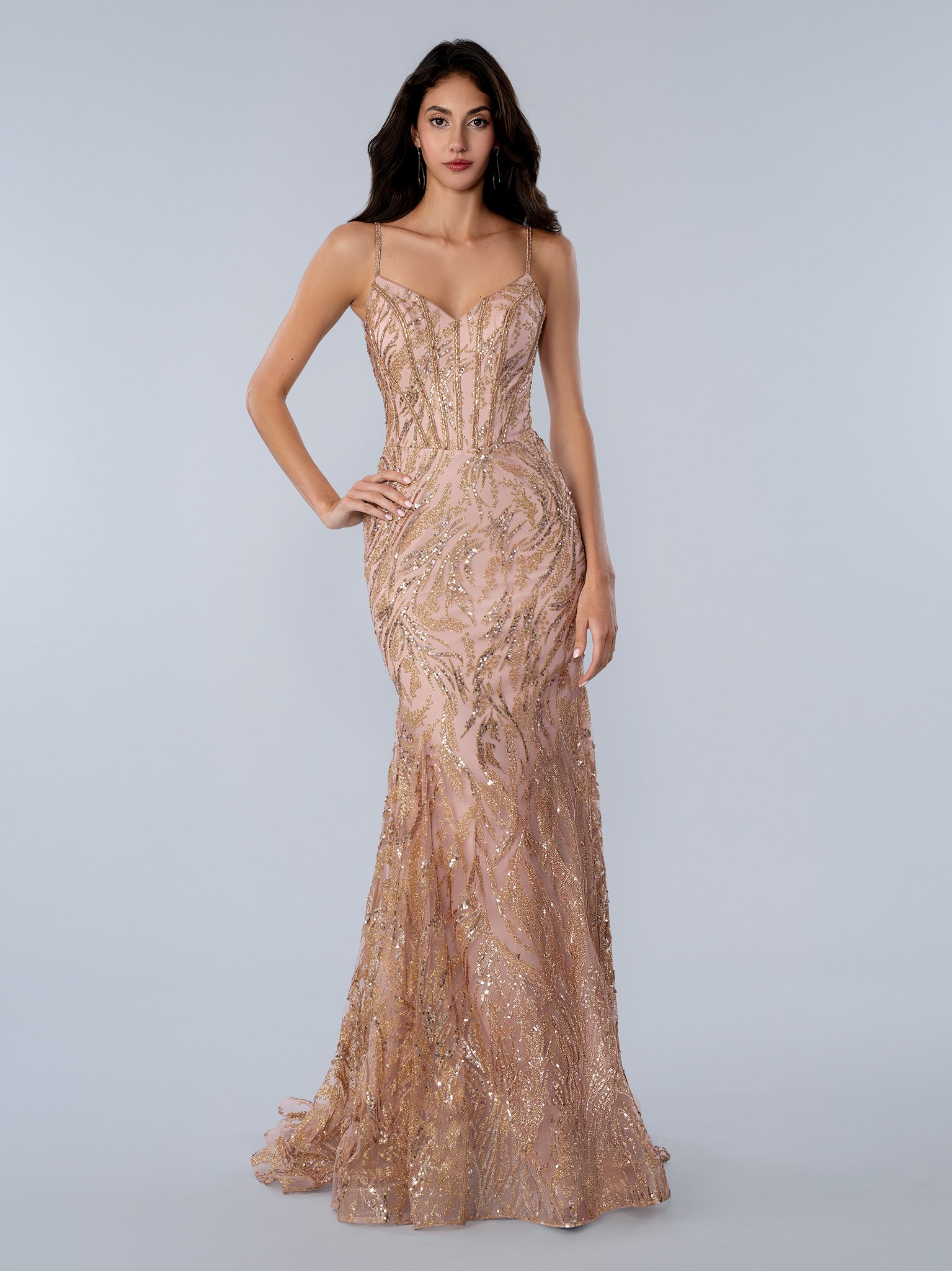 Prom Dresses Sequin Long Formal Prom Dress Rose