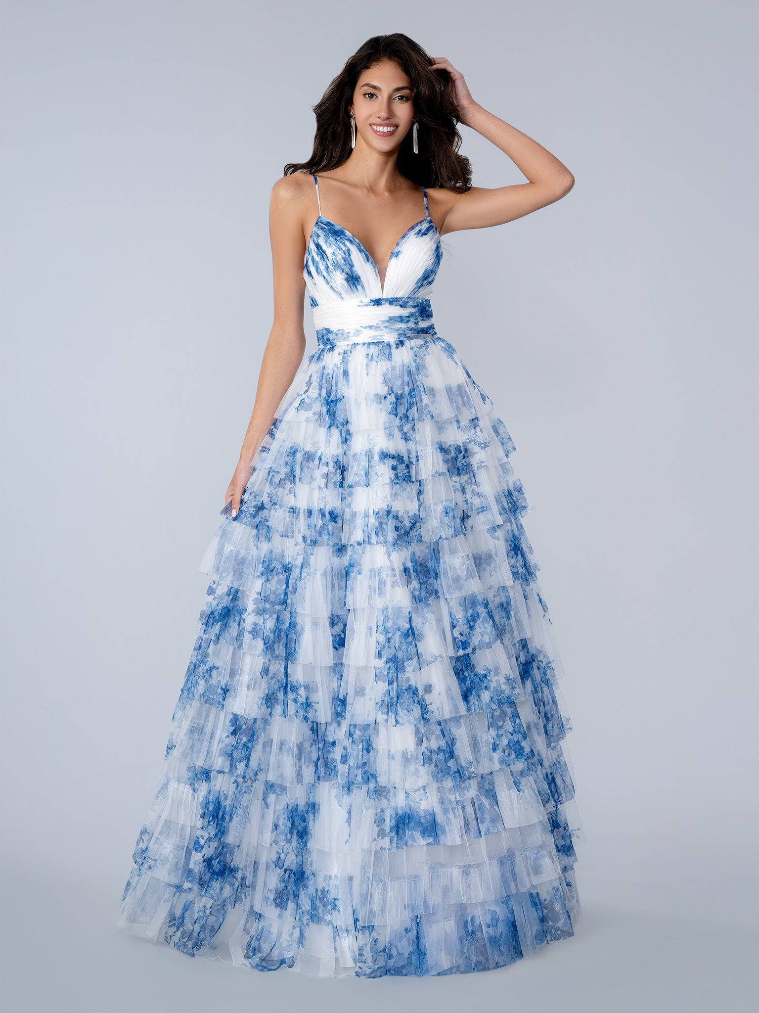 Prom Dresses Long Formal Print Prom Dress Blue