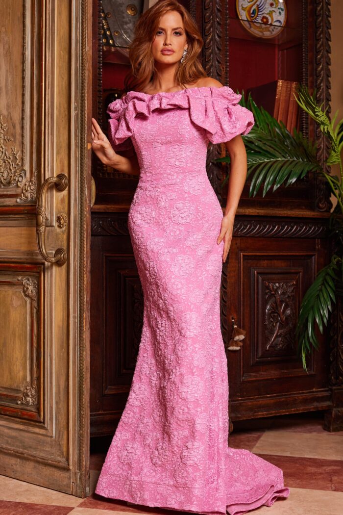Formal Dresses Long Fitted Ruffle Mermaid Formal Dress Pink