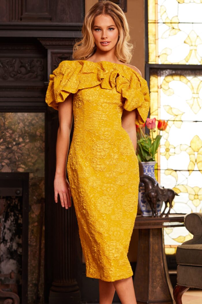 Formal Dresses Short Ruffle Mustard Formal Dress Mustard