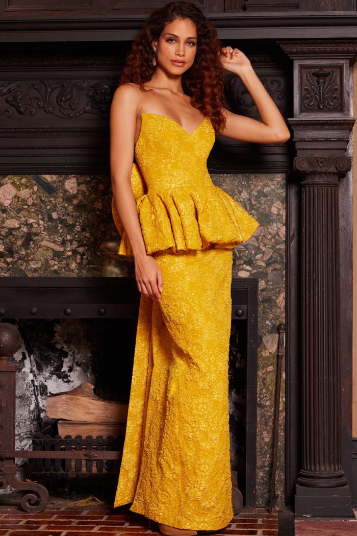 Mother of the Bride Dresses Long Mermaid Peplum Formal Dress Mustard