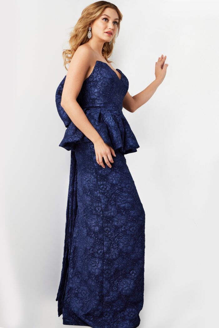 Mother of the Bride Dresses Long Mermaid Peplum Formal Dress Navy