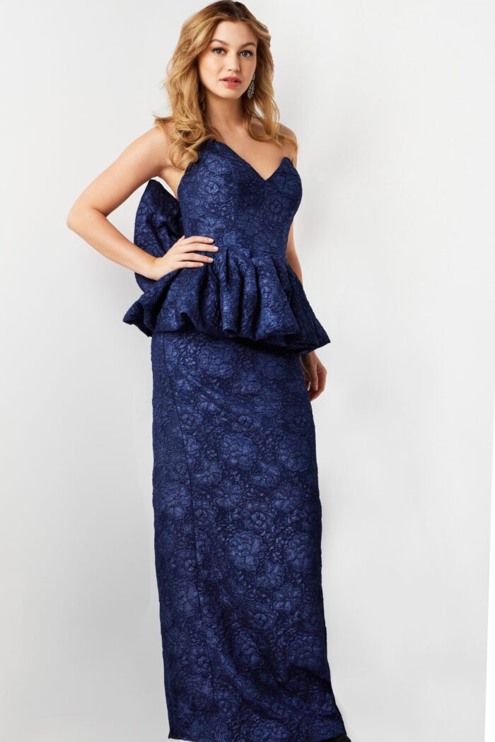 Mother of the Bride Dresses Long Mermaid Peplum Formal Dress Navy