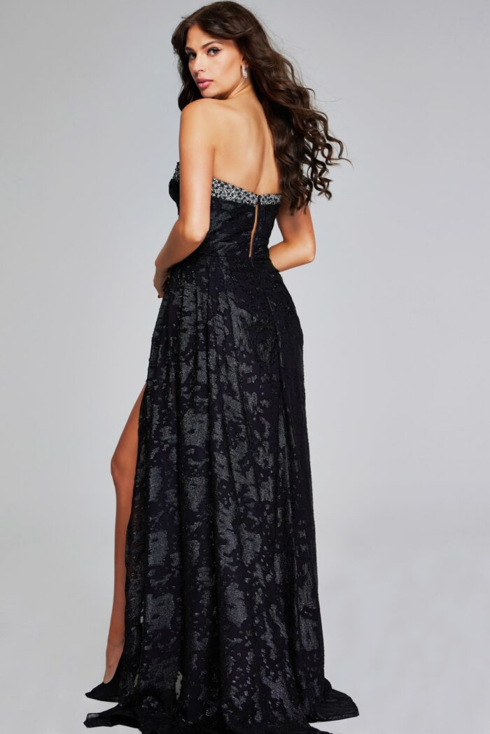 Formal Dresses Long Pleated Beaded High Slit Formal Dress Black