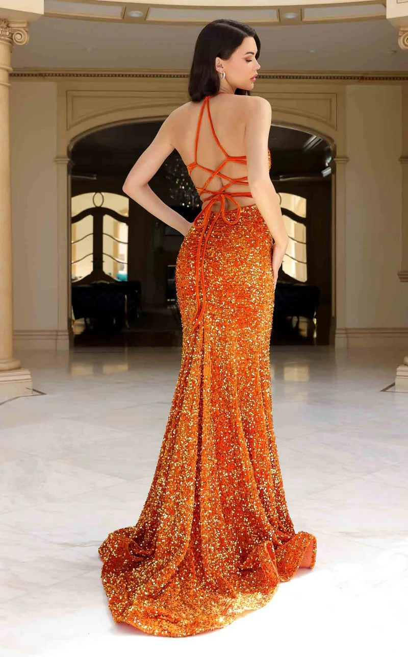Jessica Angel 2392 Long Slit Formal Velvet Sequin Prom Dress