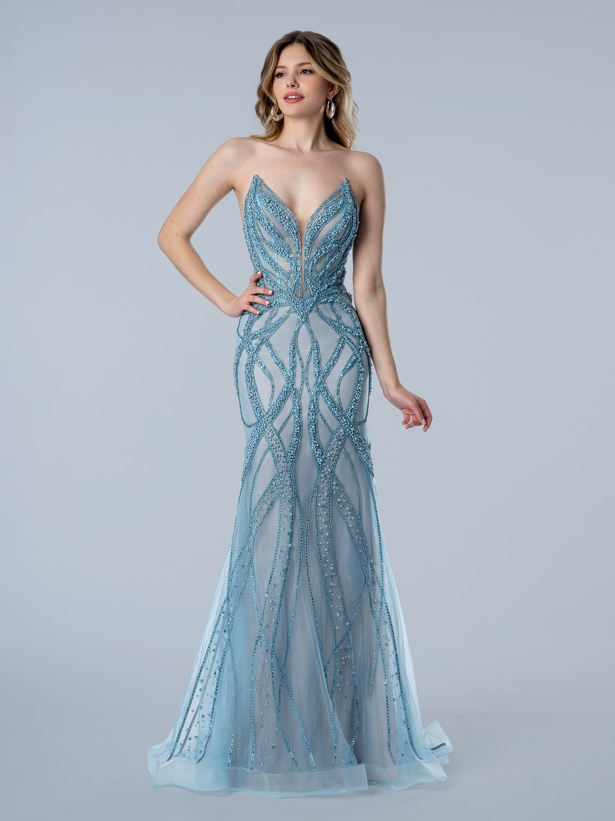Prom Dresses Beaded Long Formal Prom Dress Blue