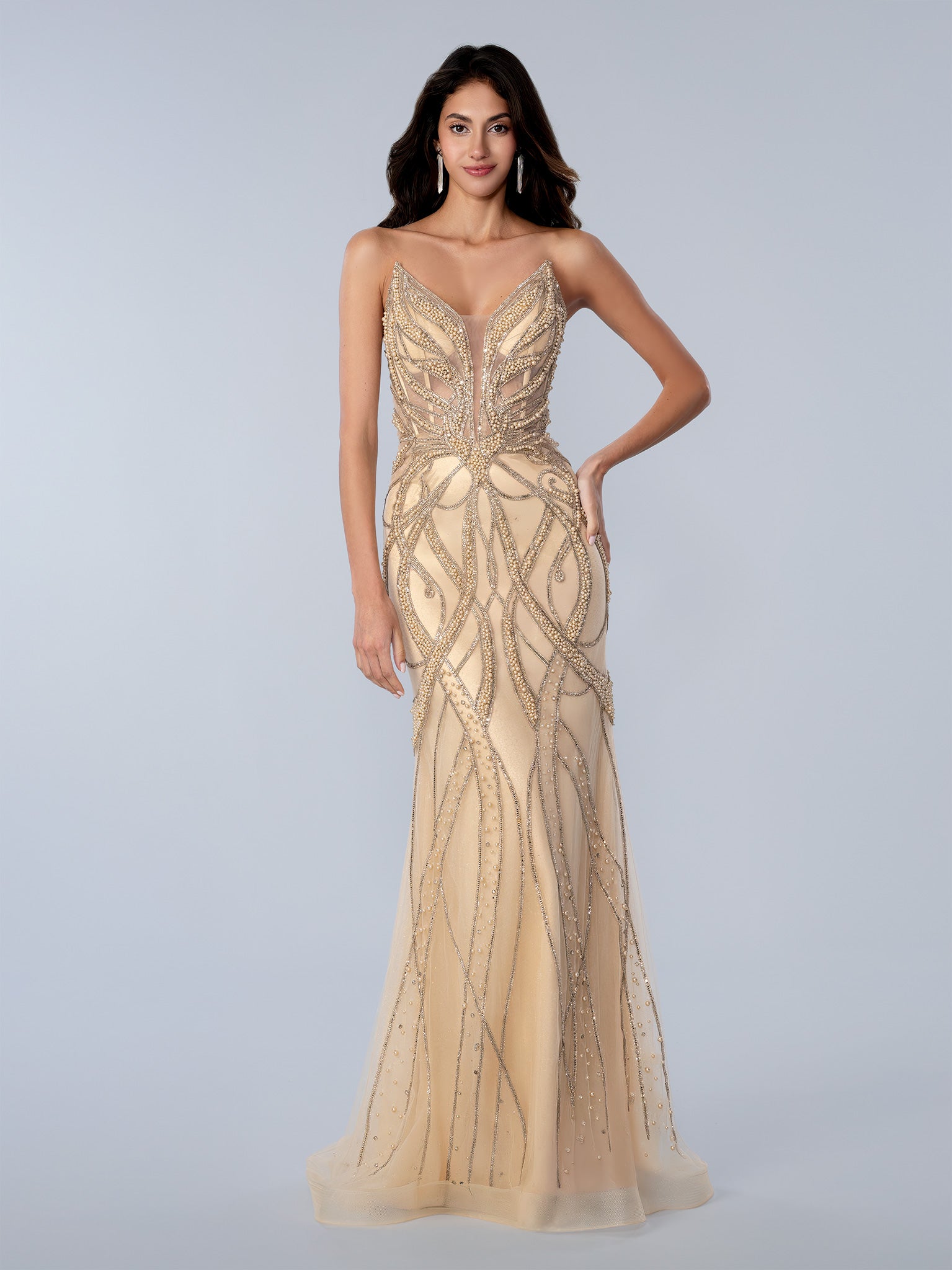 Prom Dresses Beaded Long Formal Prom Dress Gold