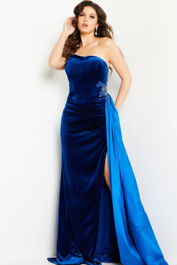Jovani 23942 Long Velvet Beaded Formal Dress