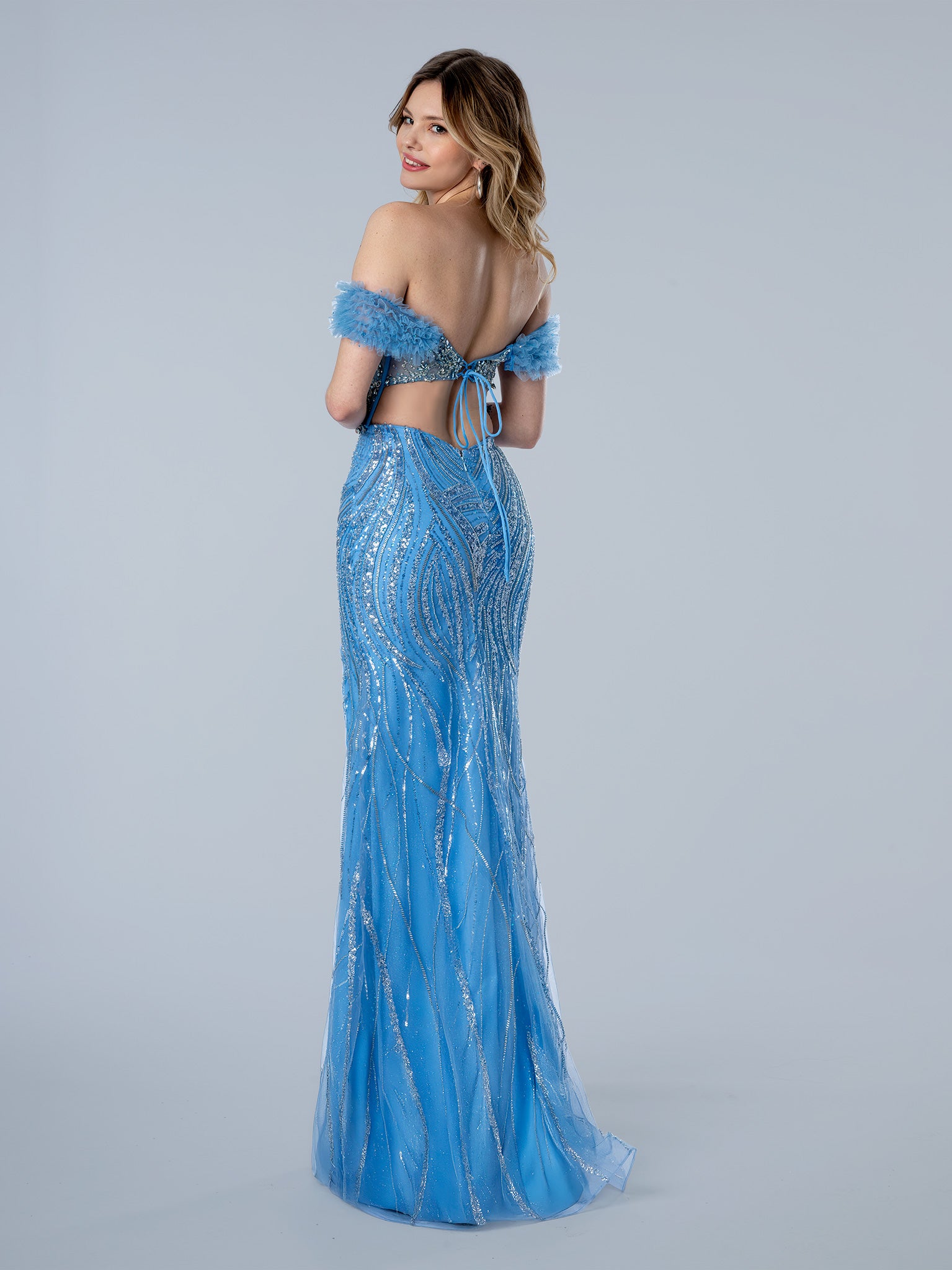 Prom Dresses Fitted Long Formal Beaded Sequin Prom Dress Blue