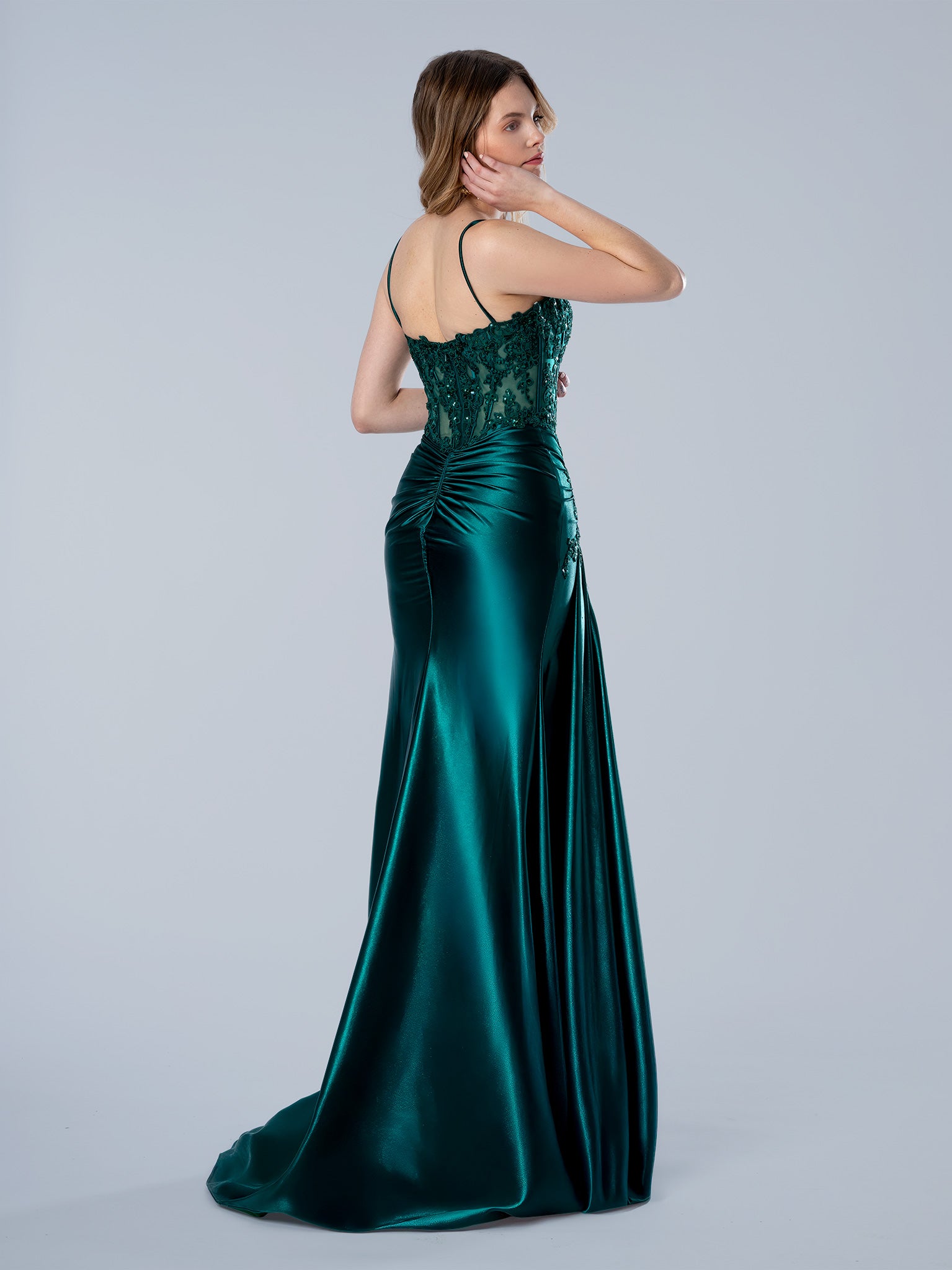 Prom Dresses Beaded Long Formal Lace Prom Dress Emerald