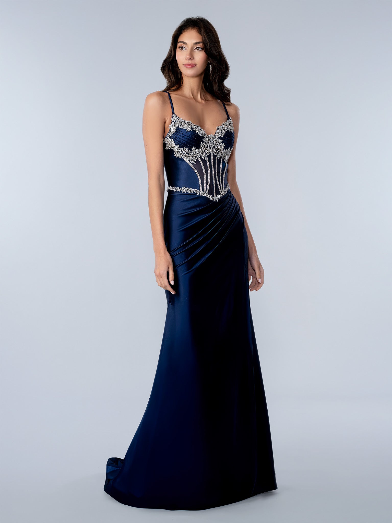 Prom Dresses Beaded Long Formal Fitted Prom Dress Navy