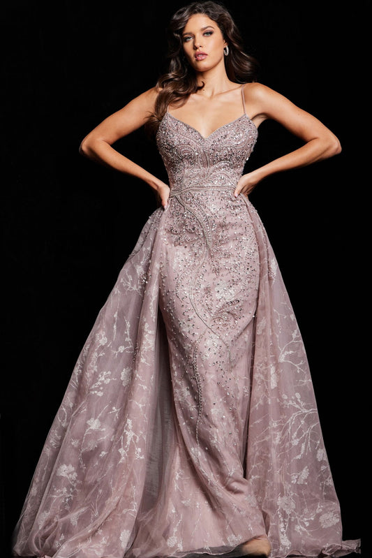 Prom Dresses Long Beaded Formal Overskirt Prom Dress Taupe