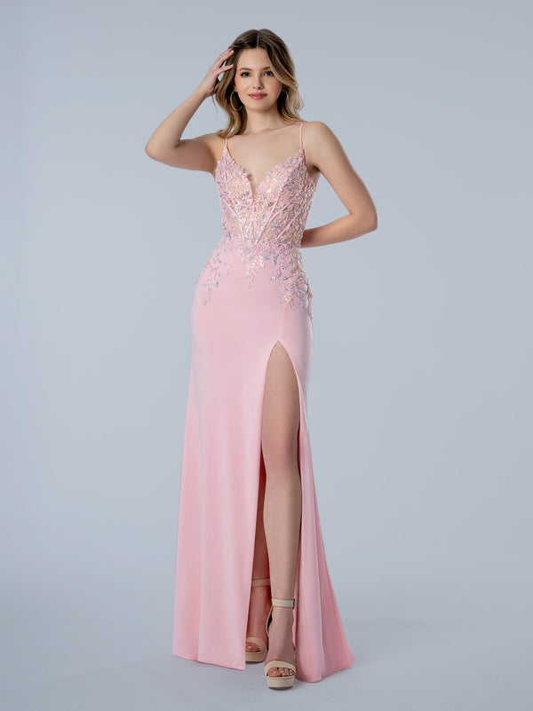 Stella Couture 26107 Long Fitted Lace Applique Formal Prom Dress