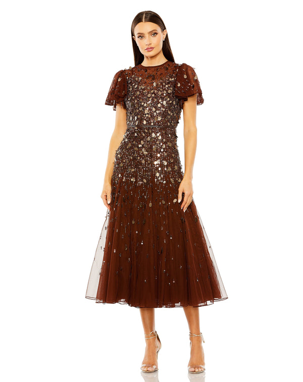Formal A Line Beaded Tea Length Dress Beaded A Line Tea Length Mac Duggal 24018