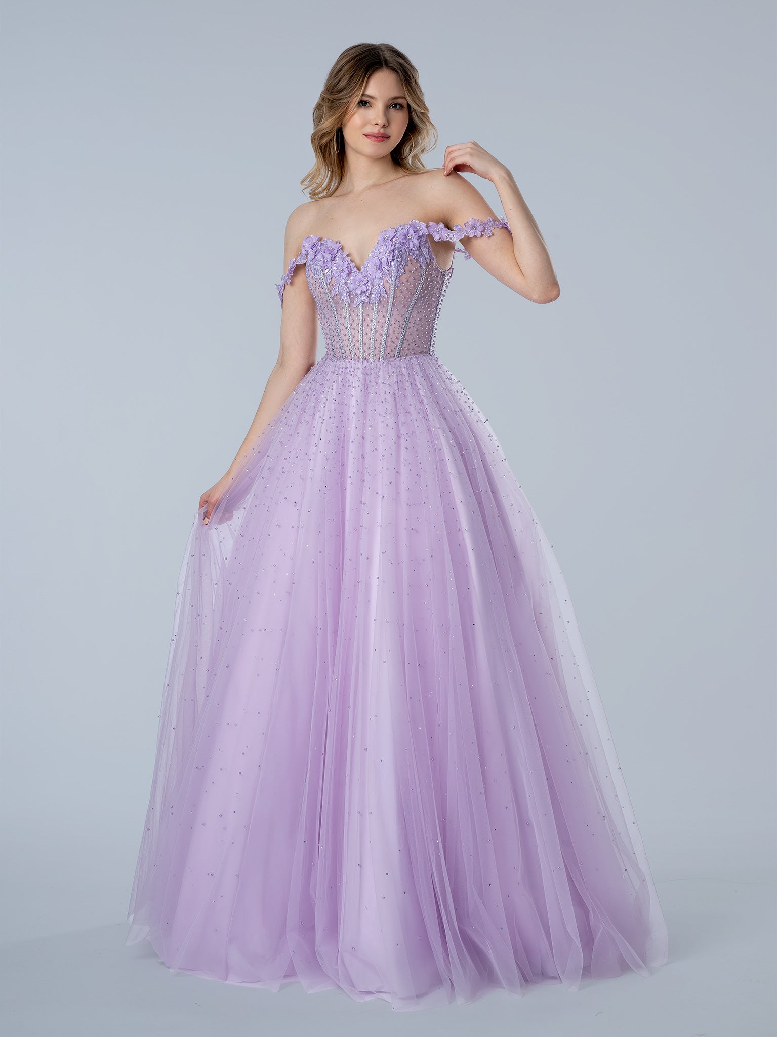 Prom Dresses Beaded Long Formal Ball Gown Prom Dress Lilac
