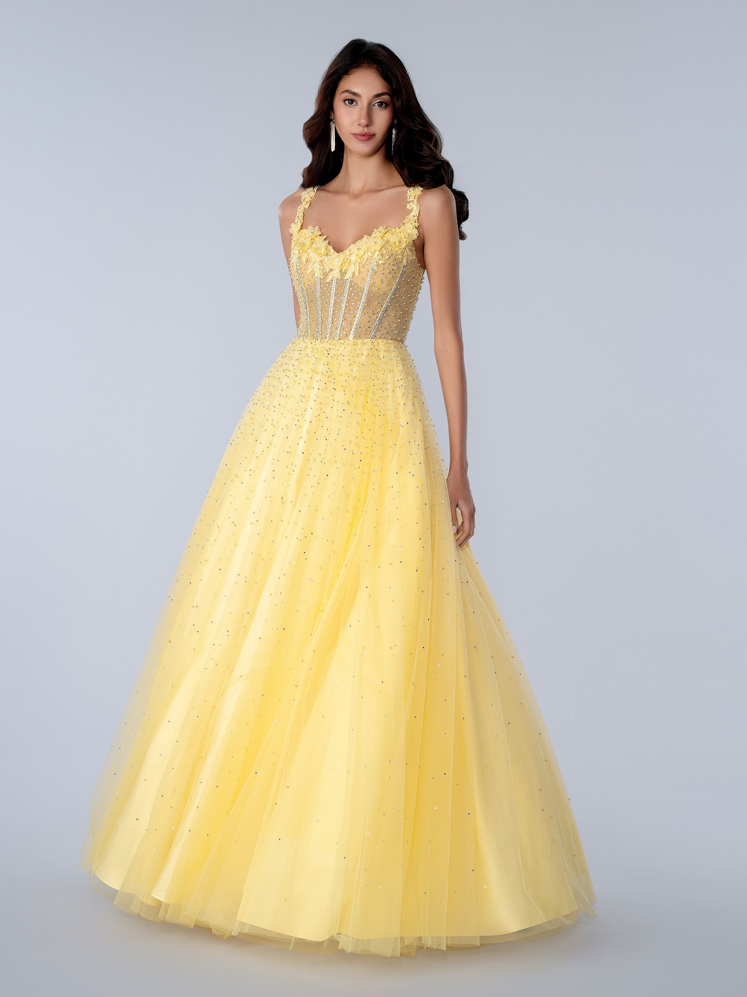 Prom Dresses Beaded Long Formal Ball Gown Prom Dress Yellow