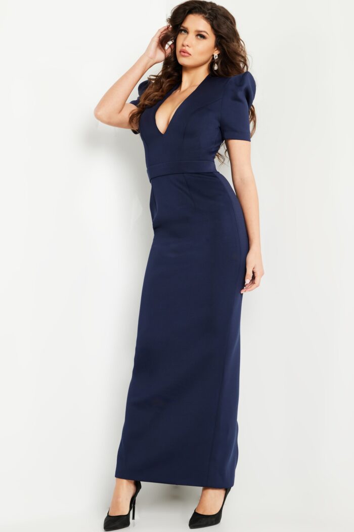 Formal Dresses Long Formal Short Sleeve Dress Navy