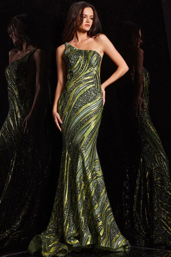 Jovani 24031 Long Sequin Pattern Formal Mermaid Prom Dress