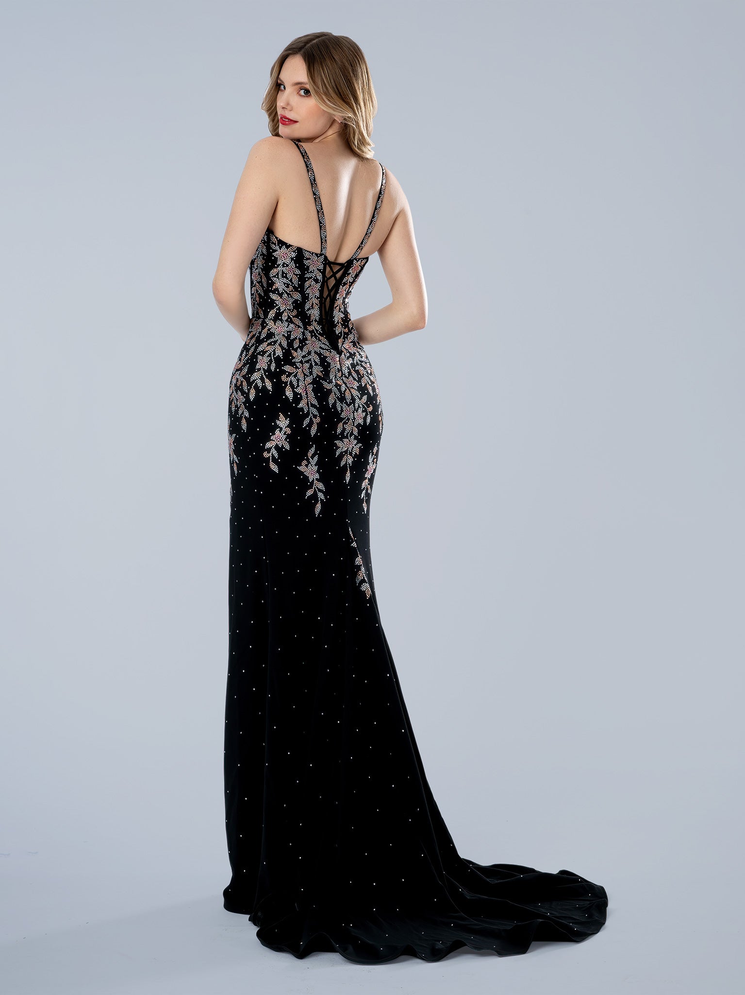 Prom Dresses Corset Long Formal Floral Applique Prom Dress Black