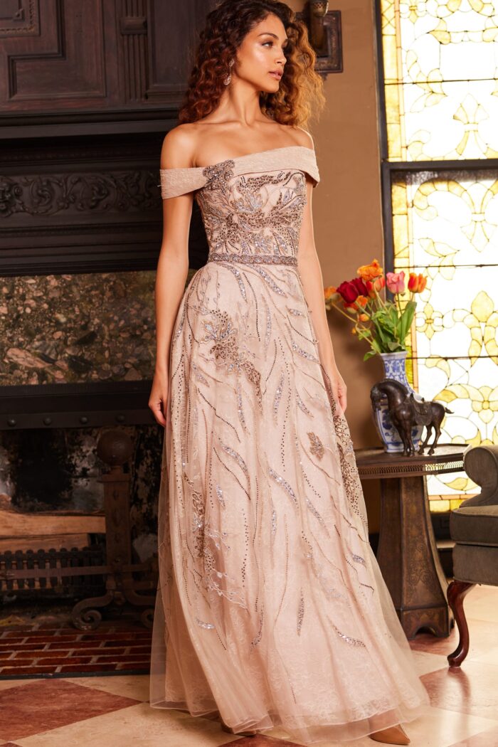 Formal Dresses Long Evening Beaded A Line Formal Dress  Champagne