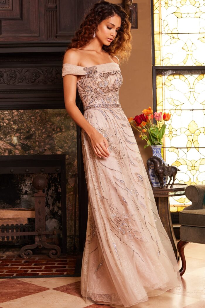 Formal Dresses Long Evening Beaded A Line Formal Dress  Champagne