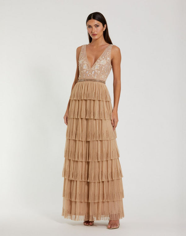 Long Formal Ruffle Tiered Dress A Line Mac Duggal 24061