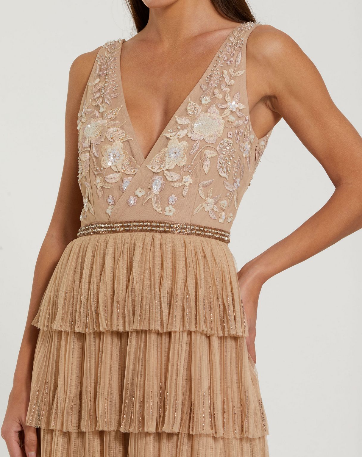 Formal Dresses Long Formal A Line Ruffle Tiered Evening Dress Nude