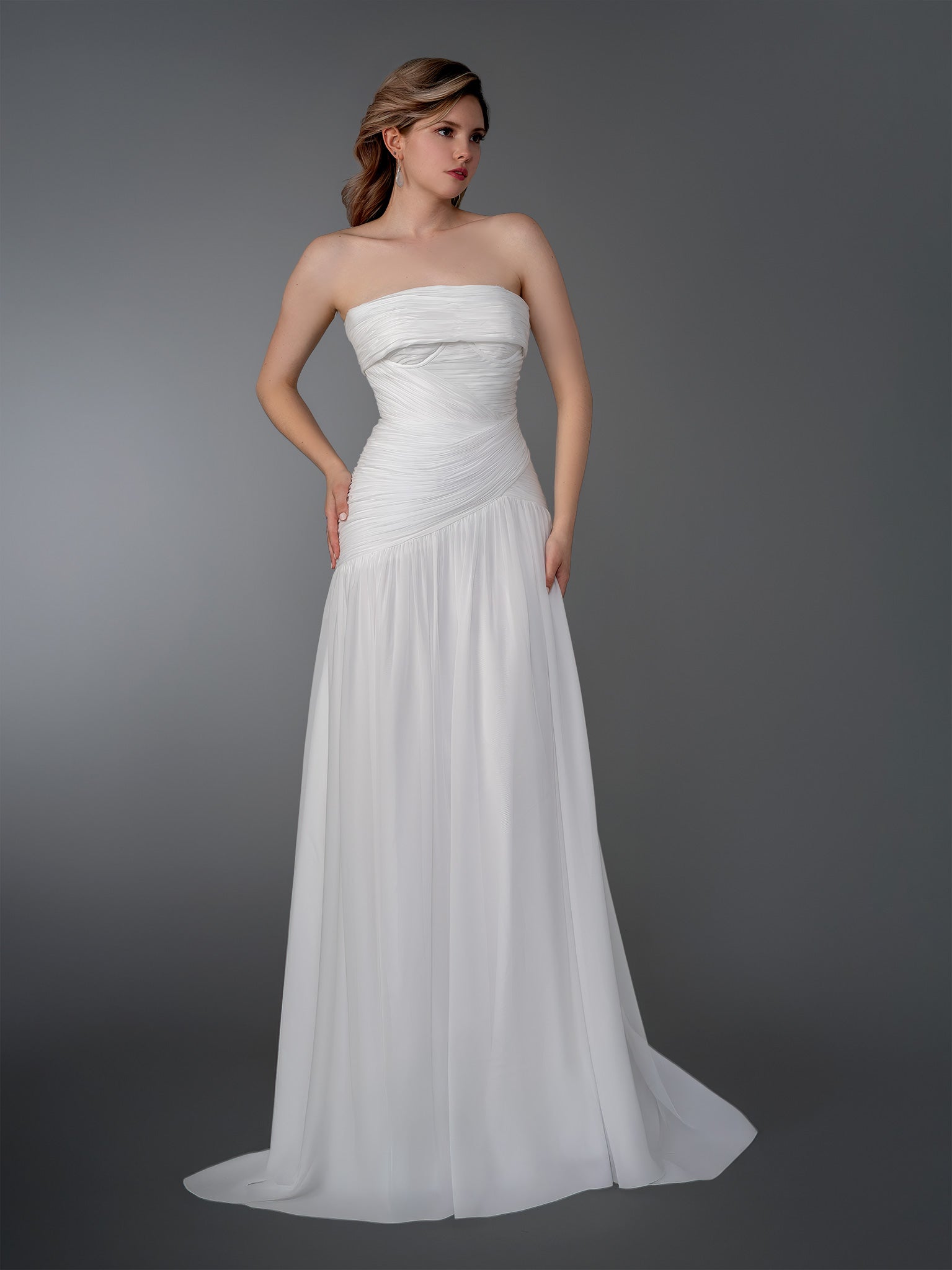Wedding Dresses Long Bridal Wedding Dress - A Line - Stella Couture 26818 Off White-Chiffon-26818-Train