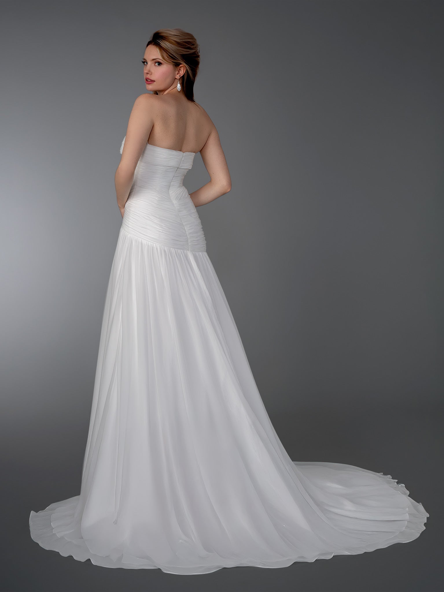 Wedding Dresses Long Bridal Wedding Dress - A Line - Stella Couture 26818 Off White-Chiffon-26818-Train
