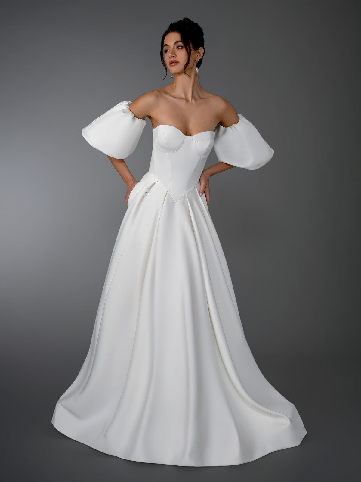 Wedding Dresses Long A Line Wedding Dress - Bridal Gown - Stella Couture 26812 Off White-Satin-26812-Train