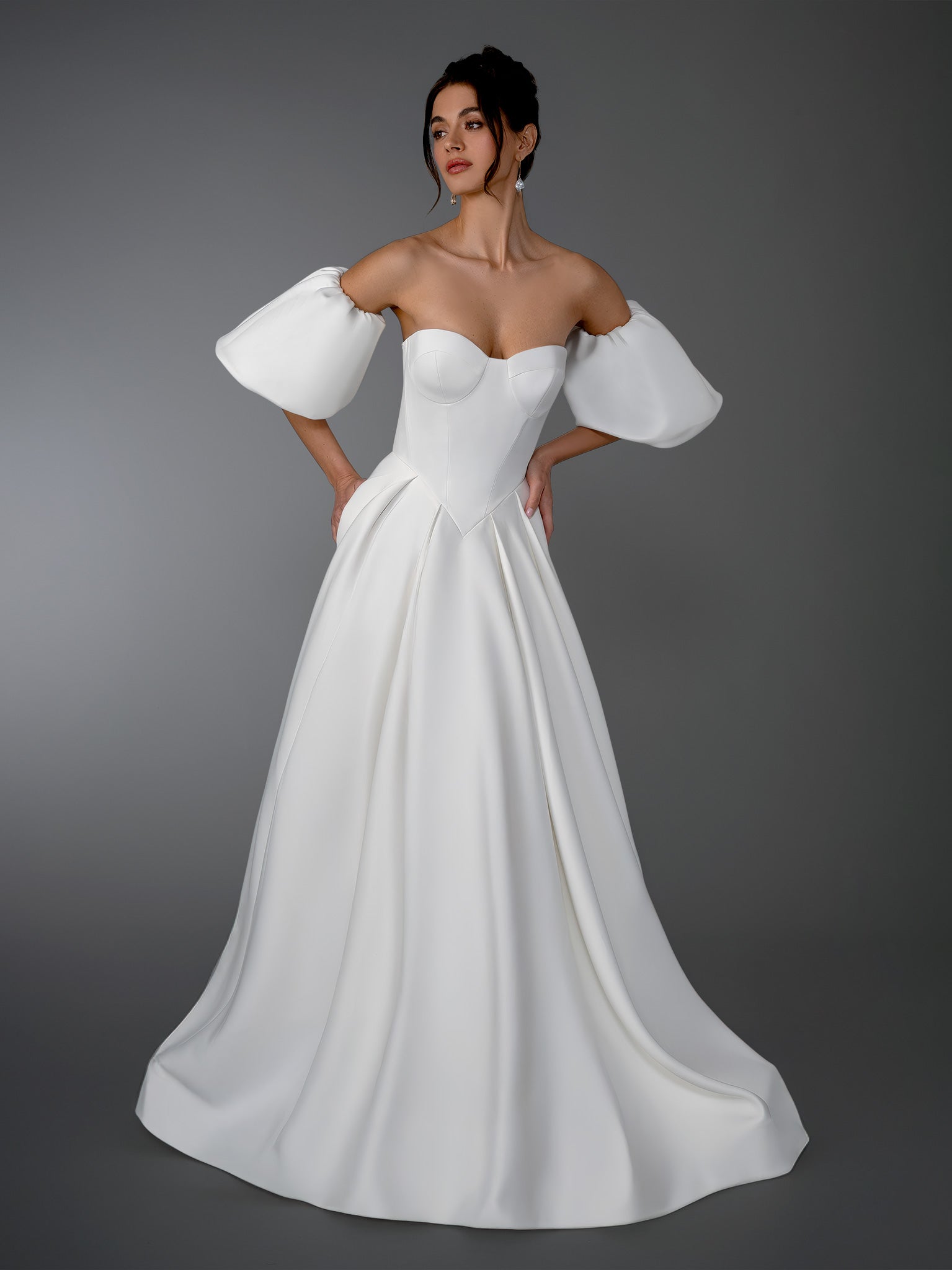 Wedding Dresses Long A Line Wedding Dress - Bridal Gown - Stella Couture 26812 Off White-Satin-26812-Train