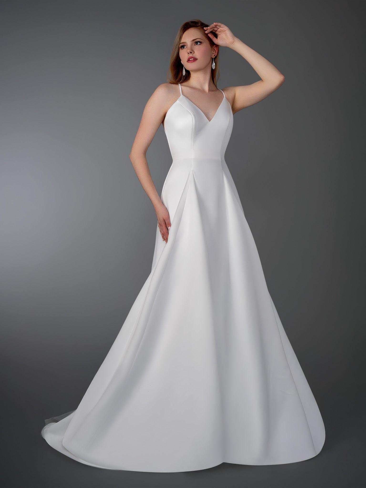 Wedding Dresses Bridal Long Wedding Dress - A Line - Stella Couture 26811 Off White-Satin-26811-Train