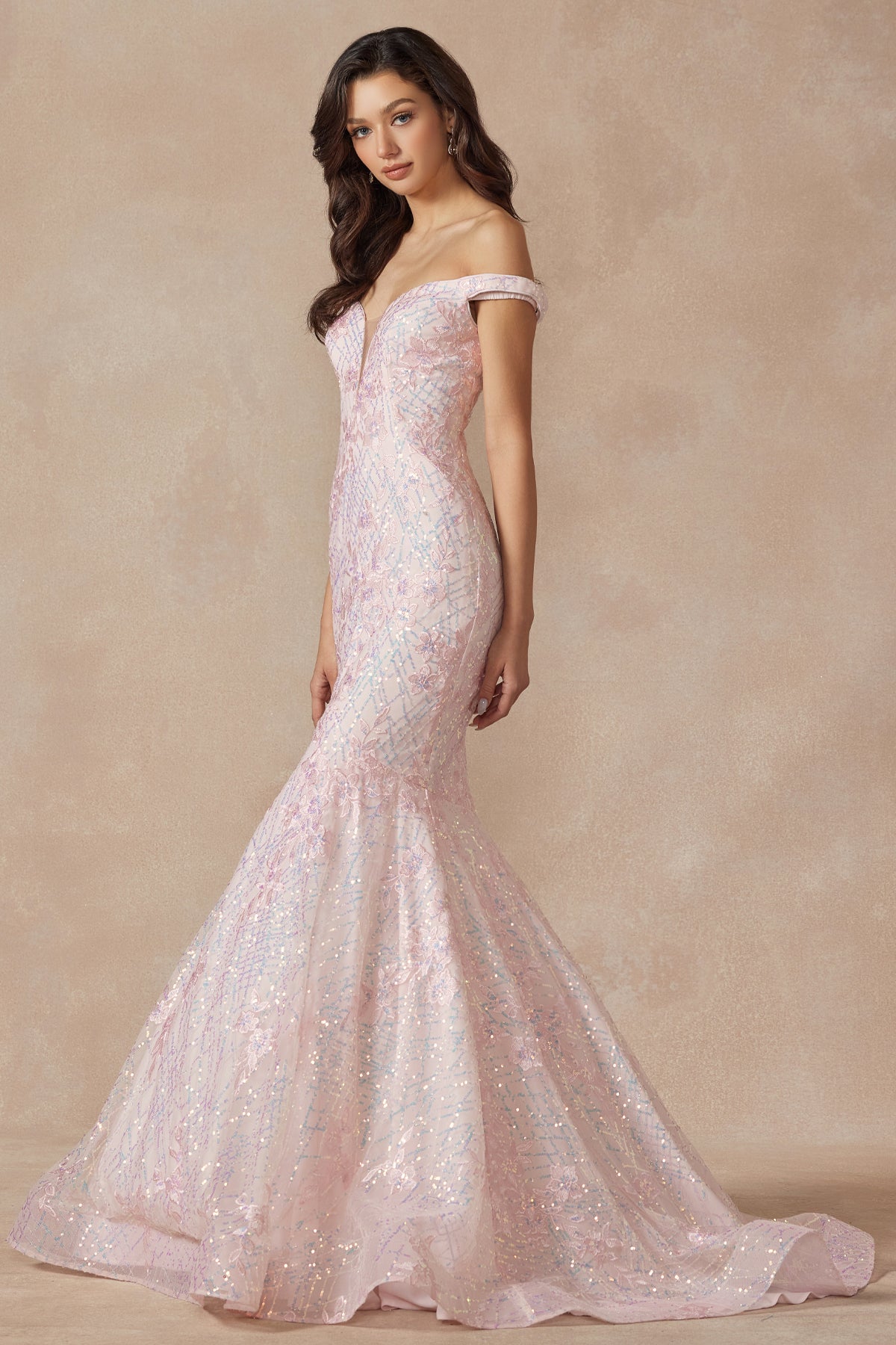 mermaid light pink wedding dress Juliet 2412 Long Formal Mermaid Prom Dress