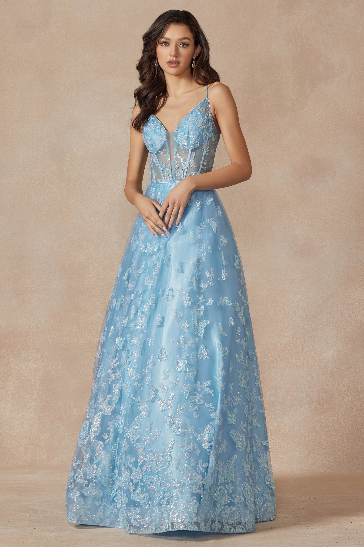 Juliet 2413 Glitter Long Formal Prom Dress