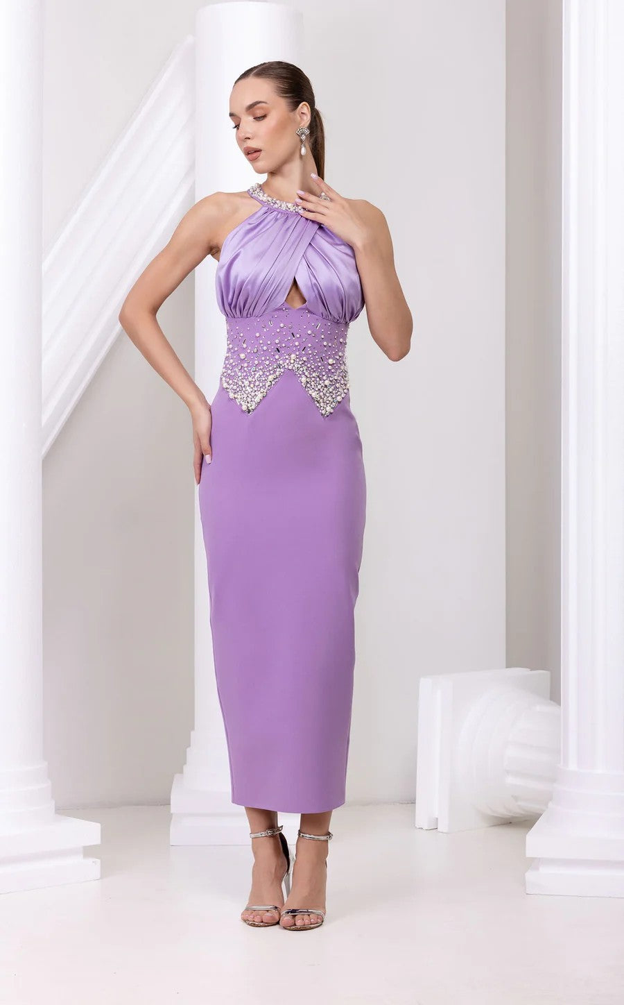 Odrella 24144 Long Formal Fitted Beaded Prom Dress
