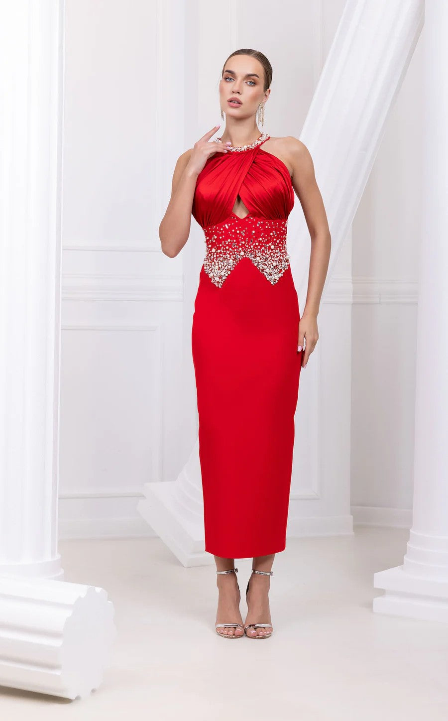 Odrella 24144 Long Formal Fitted Beaded Prom Dress