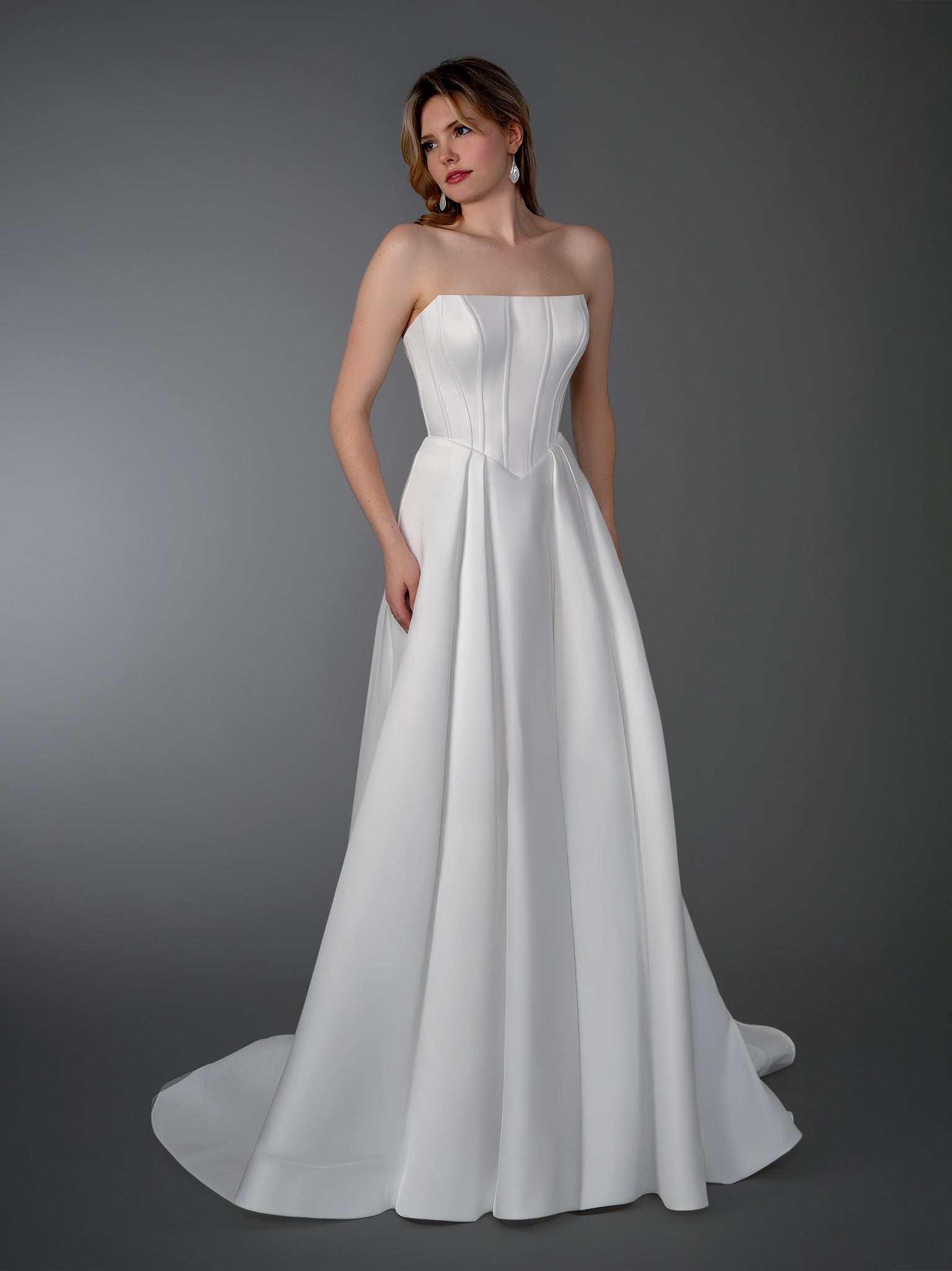 Wedding Dresses Bridal Long Ball Gown Wedding Dress - Corset - Stella Couture 26808 Off White-Satin-26808-Train