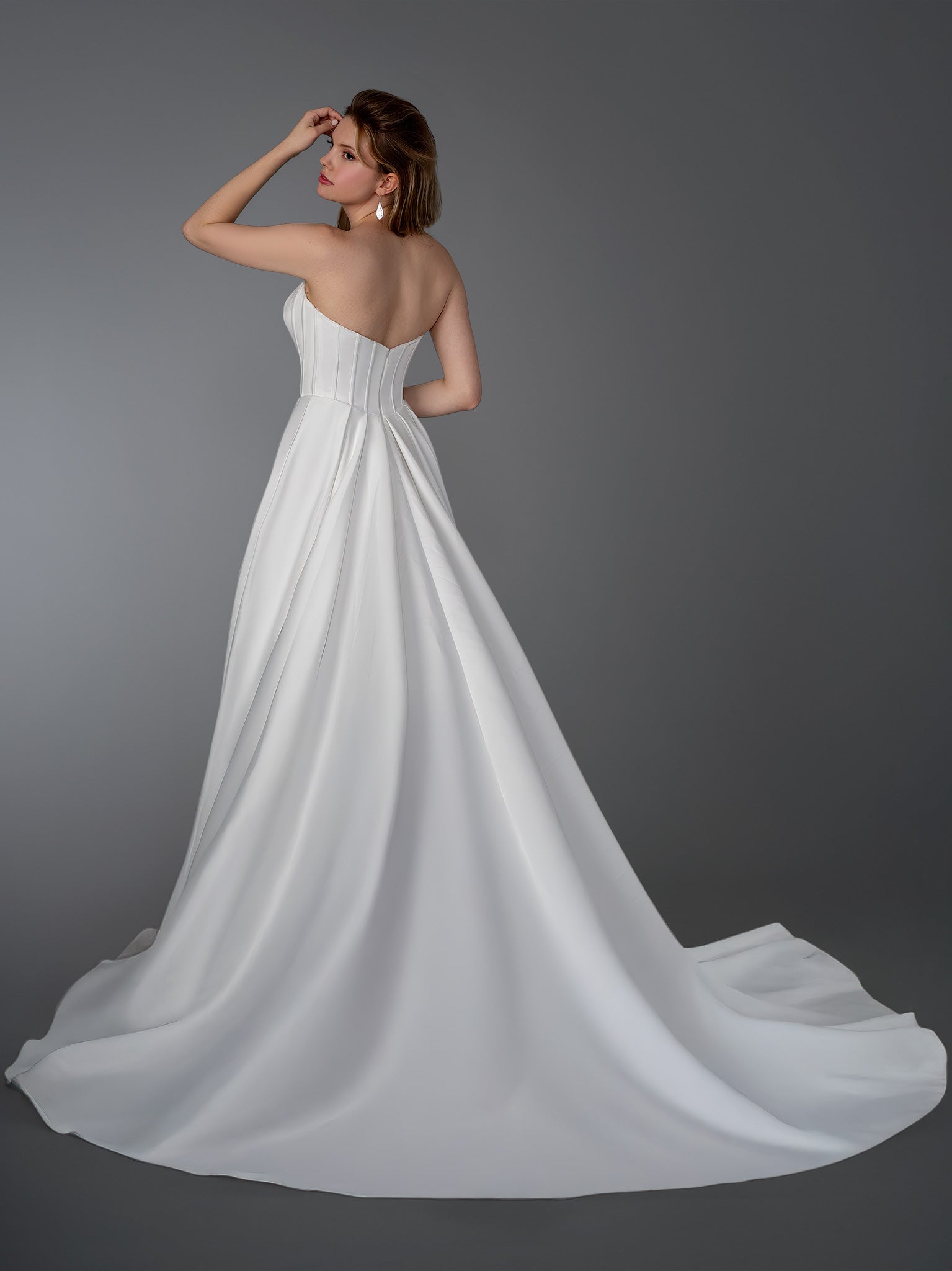 Wedding Dresses Bridal Long Ball Gown Wedding Dress - Corset - Stella Couture 26808 Off White-Satin-26808-Train