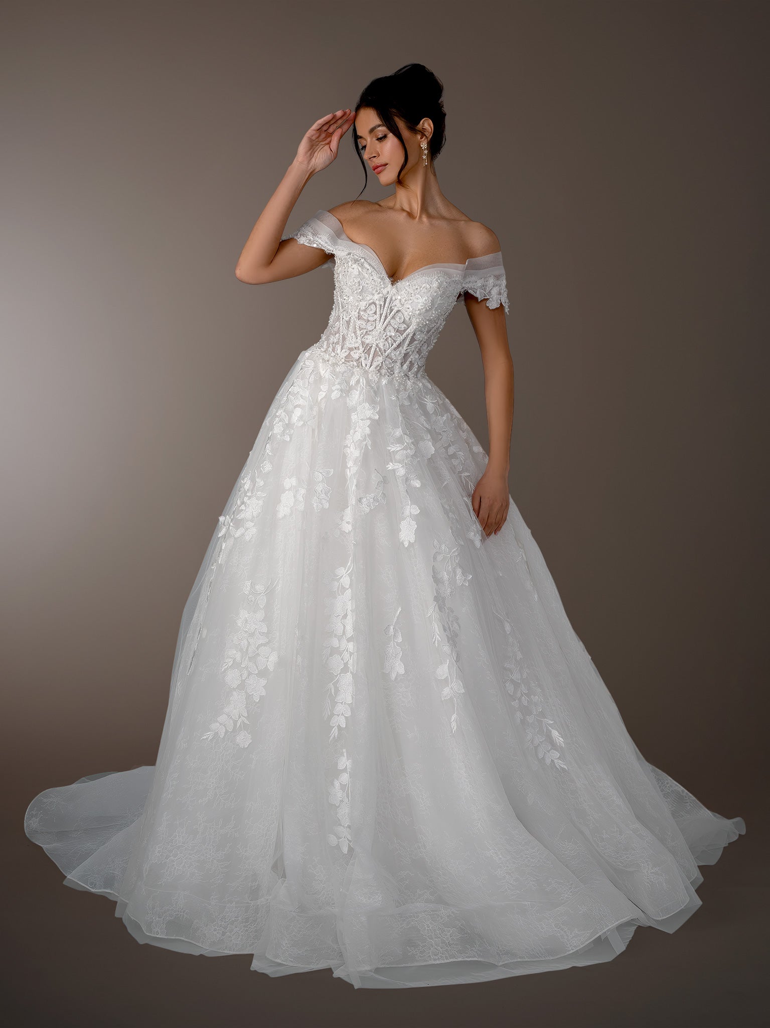 Wedding Dresses Long Ball Gown Lace Floral Wedding Dress Stella Couture 26610 Off White