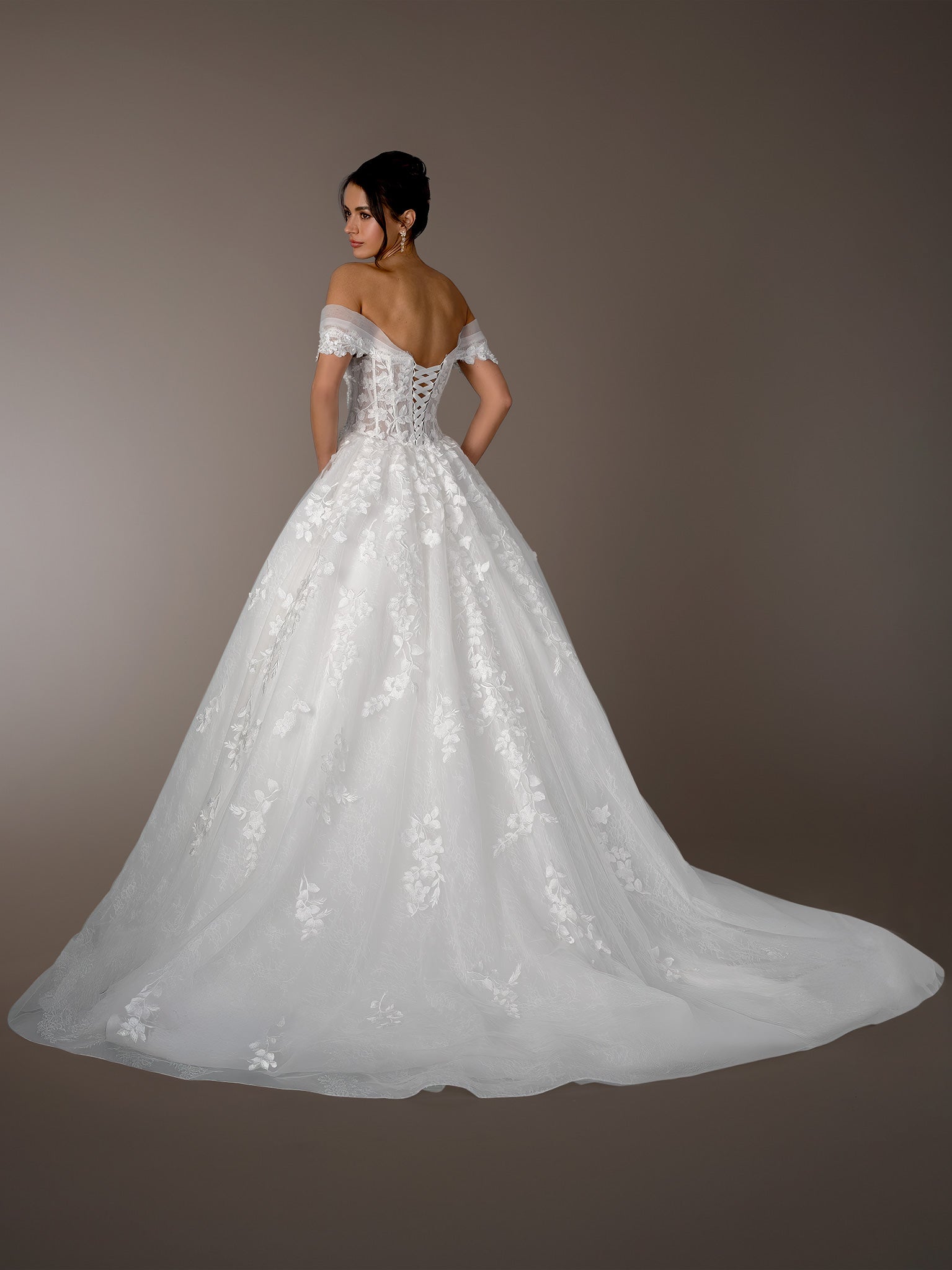 Wedding Dresses Long Ball Gown Lace Floral Wedding Dress Stella Couture 26610 Off White
